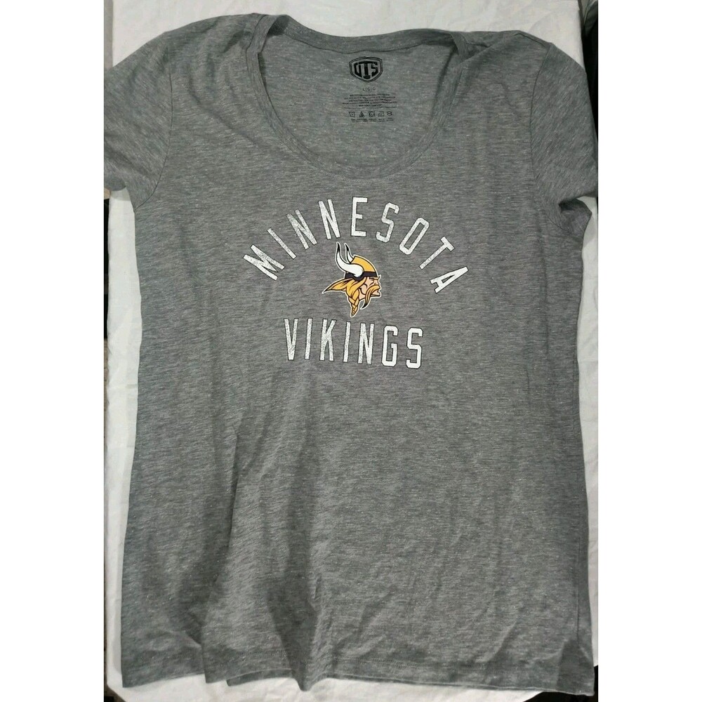 OTS Minnesota Vikings Women's Gray Short Sleeve Scoop Neck T-Shirt Large NFL